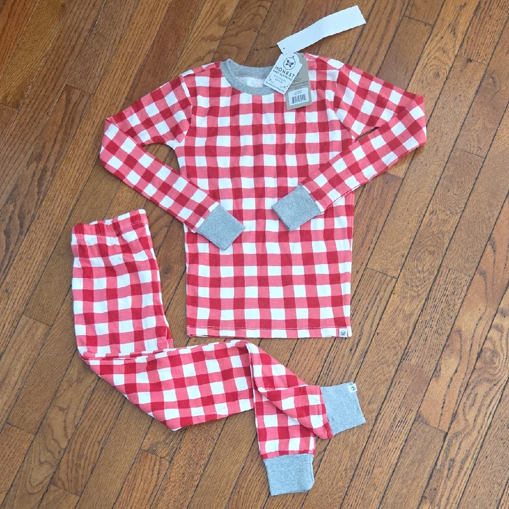 NWT Honest Co.. Red and White Plaid Kids Pajama Set Size M/12 - Picture 1 of 1